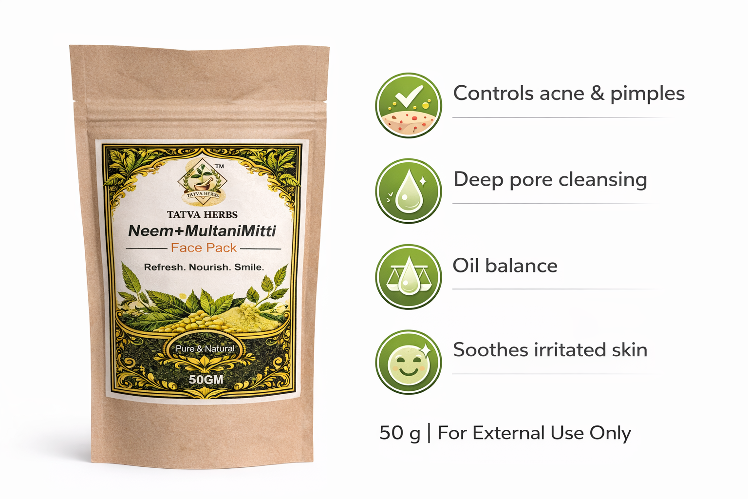Tatva Herbs Neem + Multani Mitti Face Pack – 50gm