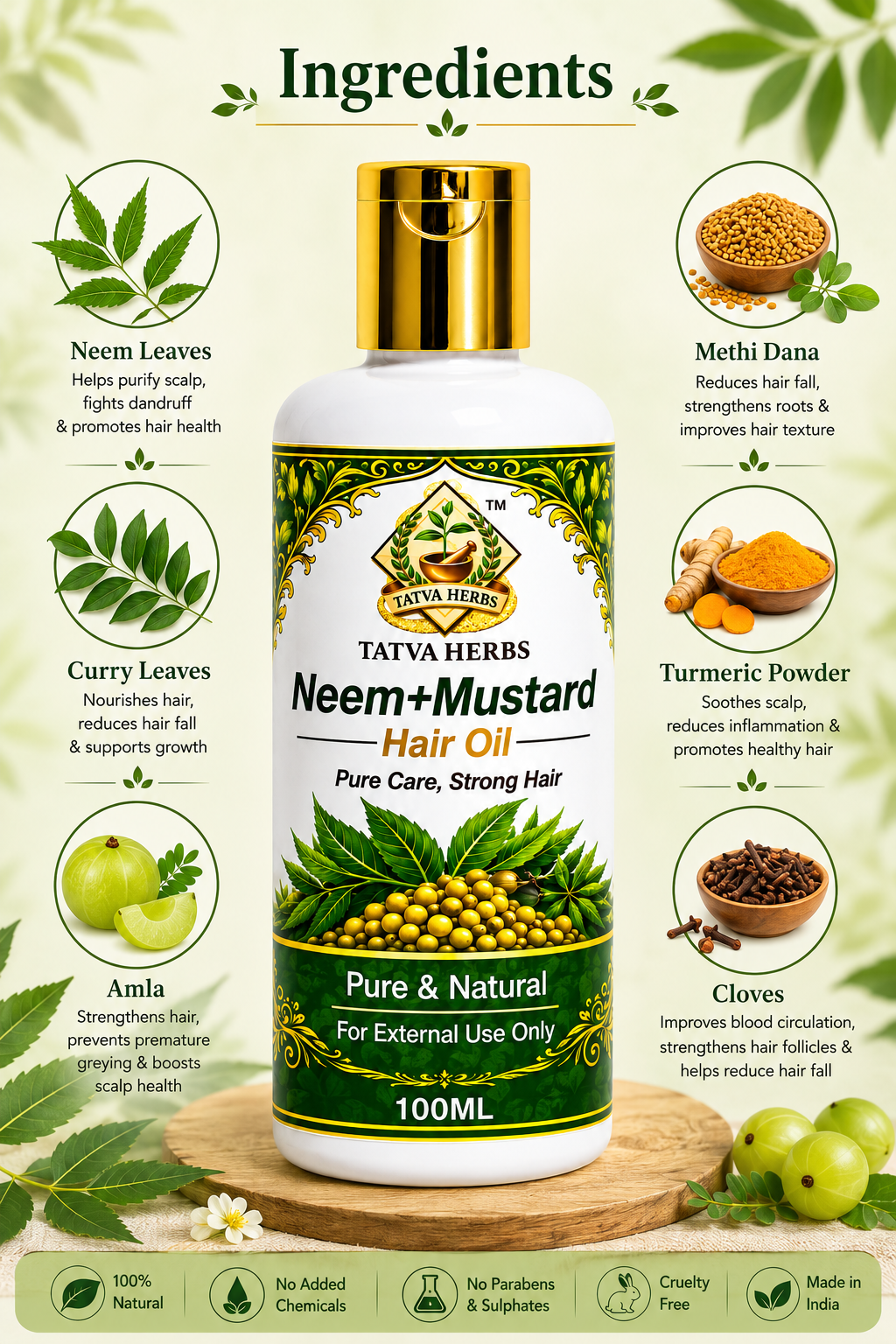 Tatva Herbs Neem + Mustard Hair Oil – 100ml